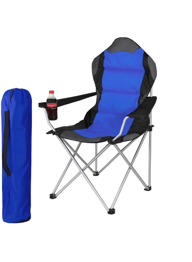 فيو كرسي خارجي كبير مبطن ذو ظهر مرتفع متين وقابل للطي مع حقيبة وحامل كوب للاستخدام الخارجي حول المسبح والنزهات والتخييم والسفر وصيد الأسماك والحديقة، يتحمل حتى 140 كجم 300 رطل باللون الأزرق - Image 1