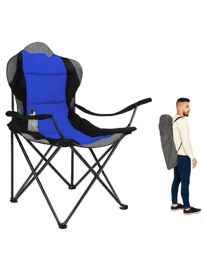 فيو كرسي خارجي كبير مبطن ذو ظهر مرتفع متين وقابل للطي مع حقيبة وحامل كوب للاستخدام الخارجي حول المسبح والنزهات والتخييم والسفر وصيد الأسماك والحديقة، يتحمل حتى 140 كجم 300 رطل باللون الأزرق - Image 2