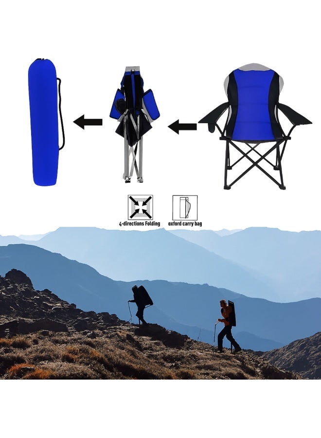 فيو كرسي خارجي كبير مبطن ذو ظهر مرتفع متين وقابل للطي مع حقيبة وحامل كوب للاستخدام الخارجي حول المسبح والنزهات والتخييم والسفر وصيد الأسماك والحديقة، يتحمل حتى 140 كجم 300 رطل باللون الأزرق - Image 3