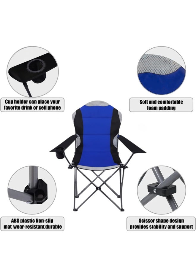 فيو كرسي خارجي كبير مبطن ذو ظهر مرتفع متين وقابل للطي مع حقيبة وحامل كوب للاستخدام الخارجي حول المسبح والنزهات والتخييم والسفر وصيد الأسماك والحديقة، يتحمل حتى 140 كجم 300 رطل باللون الأزرق - Image 4