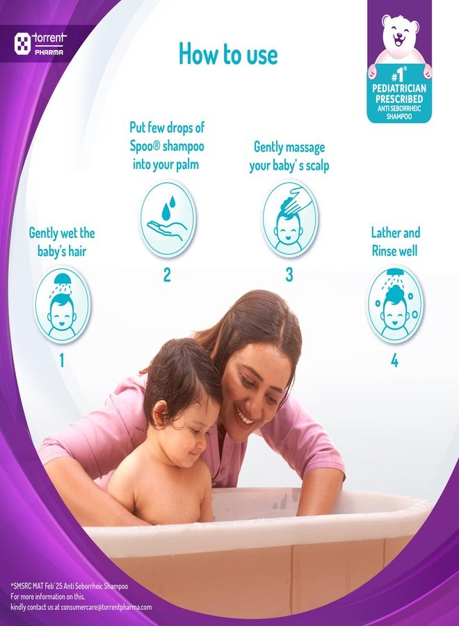 Spoo No-Tear Formula baby shampoo 200ml from Tedibar Family | Gentle on Scalp | No. No. 1 Pediatrician Prescribed Anti Seborrheic Shampoo* - By Torrent Pharma (Pack of 5) - Image 5