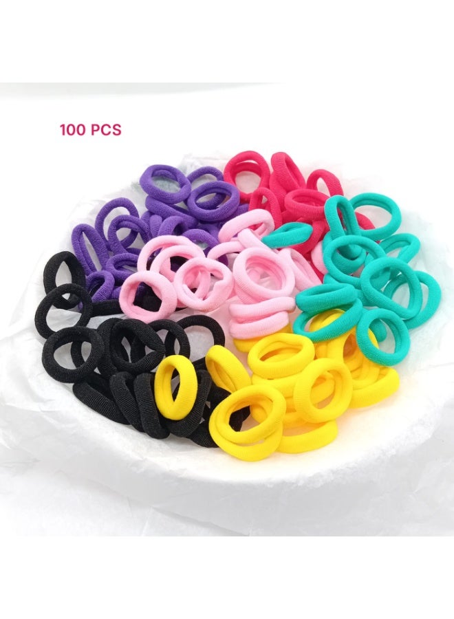 Akarm 100 Pcs Colorful Elastic Hair Bands Set - Assorted Bright Colors - Soft & Damage-Free Hair Ties - Image 1