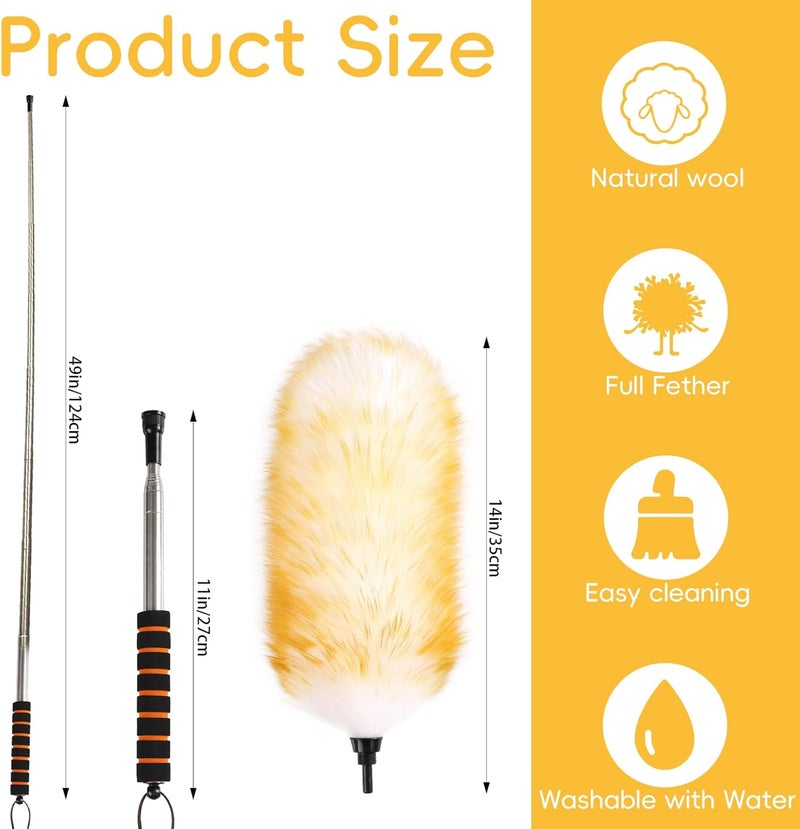 MAOFENG Lambswool Extendable Removable Duster 25-64 Inch Stainless Steel Extension Pole Wool Dusters for Cleaning Ceiling Fans Window Blinds Car Interiors Furniture Dusting,Feather Duster - Image 2