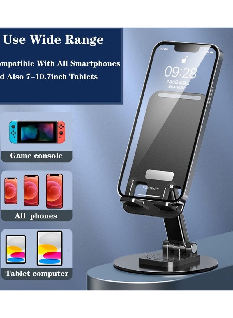 Mobile Phone Stand 360° Rotation Height and Angle Adjustable Cell Phone Stand for Desk Office Foldable Desktop Phone Holder for Smartphone 4-10'' Tablet Holder (Black) - Image 2
