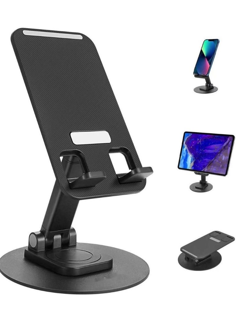 Mobile Phone Stand 360° Rotation Height and Angle Adjustable Cell Phone Stand for Desk Office Foldable Desktop Phone Holder for Smartphone 4-10'' Tablet Holder (Black) - Image 1