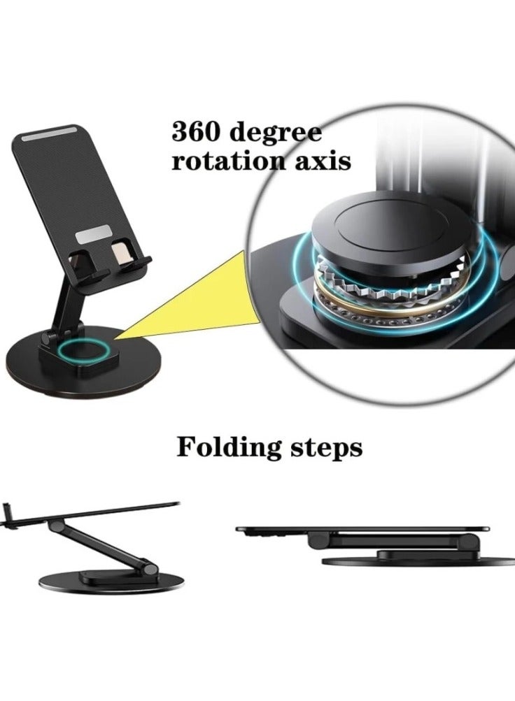 Mobile Phone Stand 360° Rotation Height and Angle Adjustable Cell Phone Stand for Desk Office Foldable Desktop Phone Holder for Smartphone 4-10'' Tablet Holder (Black) - Image 4
