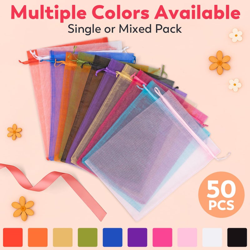 Crweety 50 Pcs White Organza Bags 6X9 Inches  Large Mesh Gift Bags Drawstring  Jewelry Treat Mesh Bag Drawstring For Wedding Party Favors Baby Shower Halloween - Image 3
