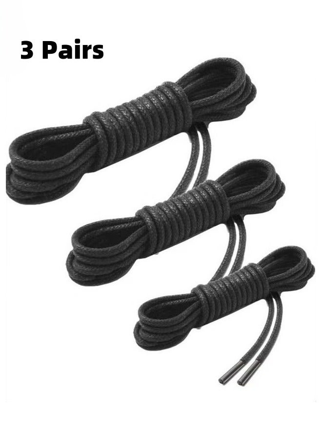 3-Pairs Waxed Round Shoe Laces for Men Women Leather Shoes Winter Martin Boots Black - Image 1