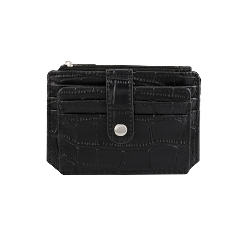 Card Storage Holder Vintage Multifunctional Crocodile Pattern Card Bag with Buckle Short Coin Purse for Women Men (Black) - Image 1