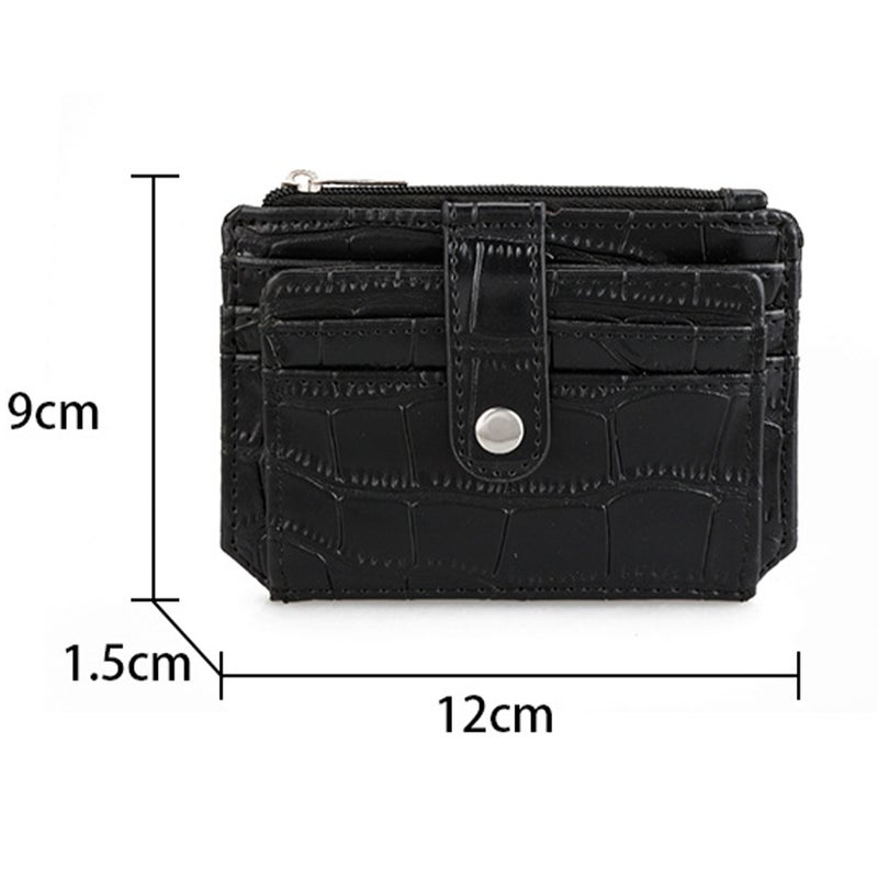 Card Storage Holder Vintage Multifunctional Crocodile Pattern Card Bag with Buckle Short Coin Purse for Women Men (Black) - Image 2