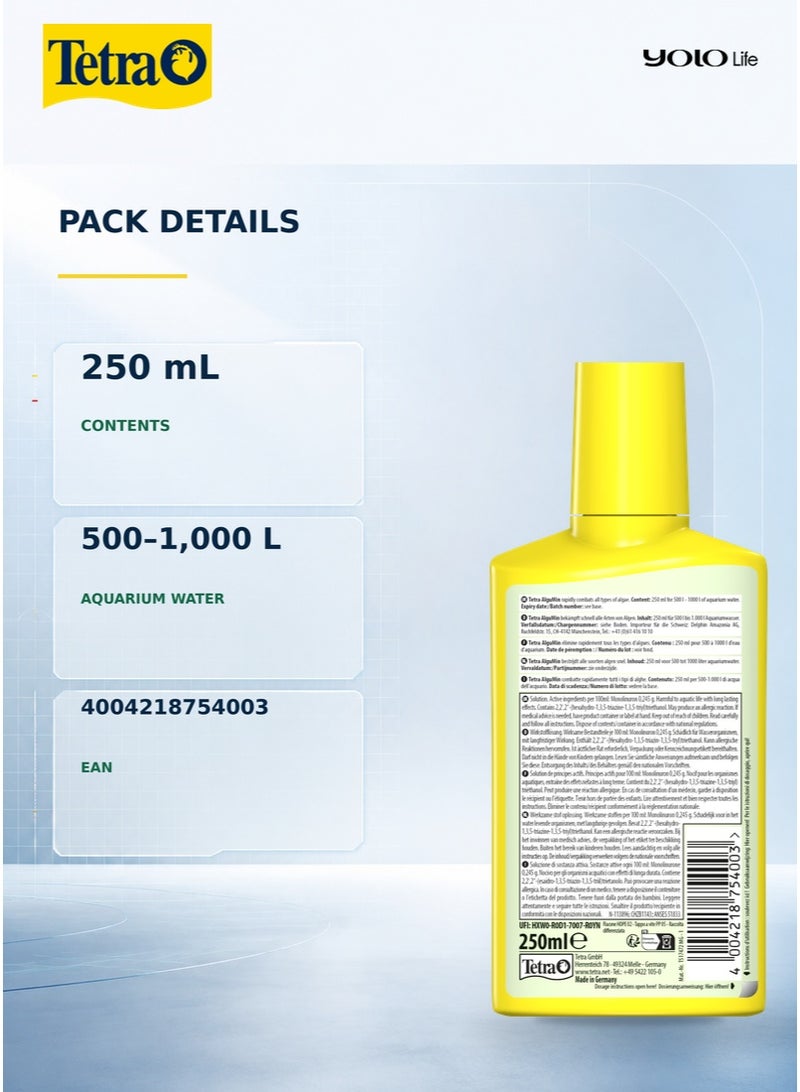 تترا Tetra AlguMin 250 مل، مكافحة الطحالب لأحواض أسماك المياه العذبة، مبيد طحالب سائل سريع المفعول ضد جميع أنواع الطحالب الشائعة، جرعة 5 مل لكل 10 لتر، يعالج 500 لتر، لا يغير لون الماء - Image 3