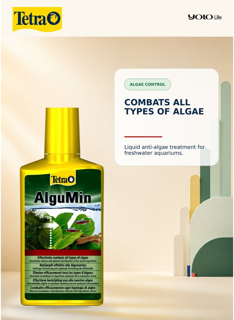 تترا Tetra AlguMin 250 مل، مكافحة الطحالب لأحواض أسماك المياه العذبة، مبيد طحالب سائل سريع المفعول ضد جميع أنواع الطحالب الشائعة، جرعة 5 مل لكل 10 لتر، يعالج 500 لتر، لا يغير لون الماء - Image 4