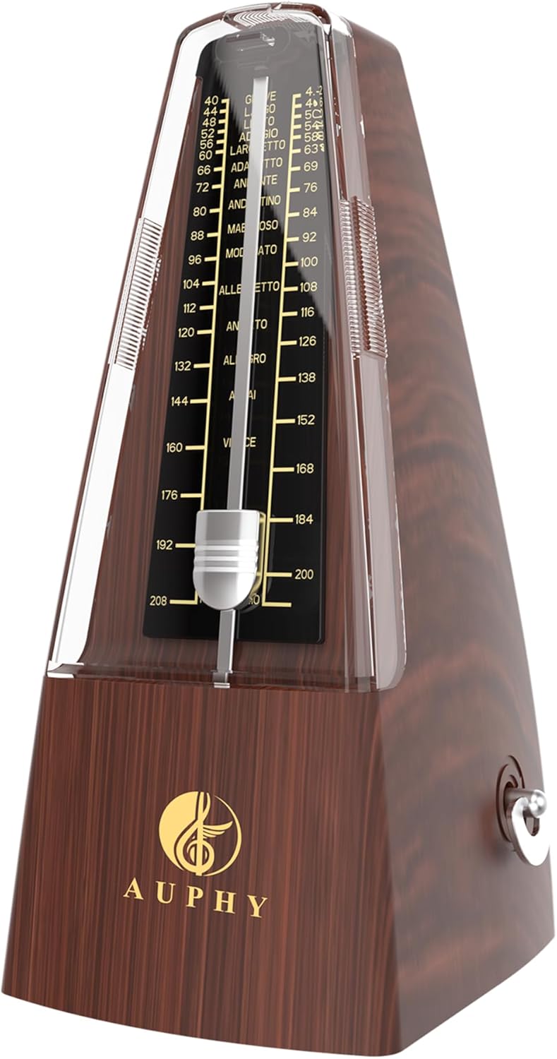 AUPHY Store Mechanical Metronome with Accent Bell, Classic Shape, Accurate Beat, Multiple Beat Modes, Suitable for Piano Guitar Drums Violin Saxophone etc（Wood Grain） - Image 1