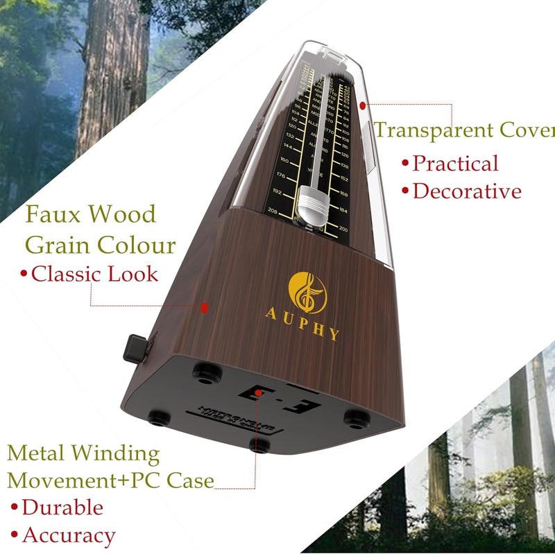 AUPHY Store Mechanical Metronome with Accent Bell, Classic Shape, Accurate Beat, Multiple Beat Modes, Suitable for Piano Guitar Drums Violin Saxophone etc（Wood Grain） - Image 3
