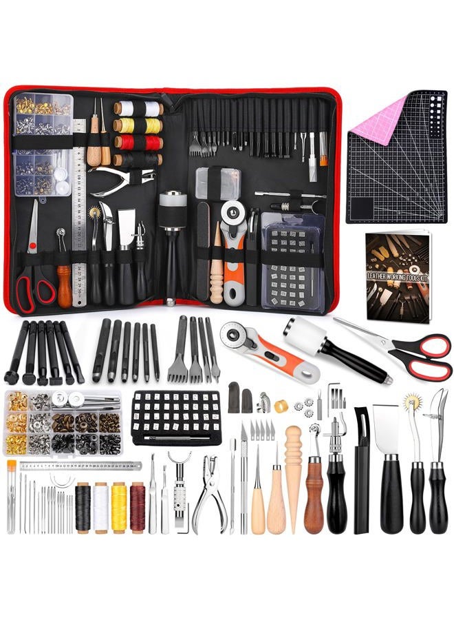 IMZAY 415 PCS Leather Working Kit, Leather Tool Kit, Leather Crafting Kit with Leather Working Tools Punching Sewing Stamping Sanding Tools for Leather Working Professional - Image 1