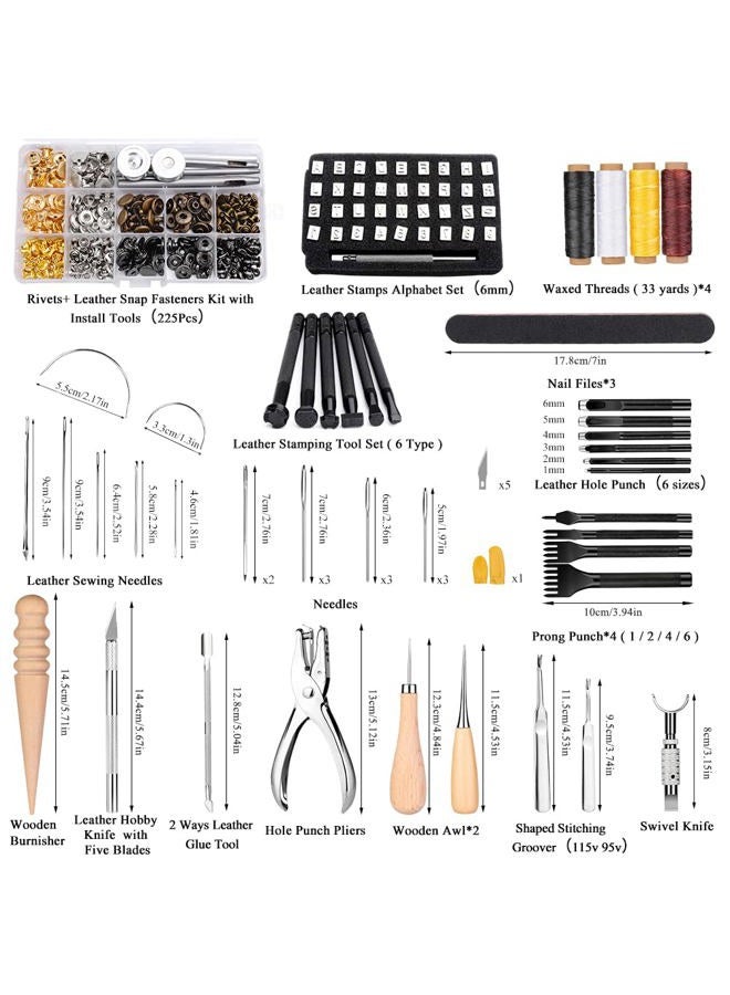 IMZAY 415 PCS Leather Working Kit, Leather Tool Kit, Leather Crafting Kit with Leather Working Tools Punching Sewing Stamping Sanding Tools for Leather Working Professional - Image 3