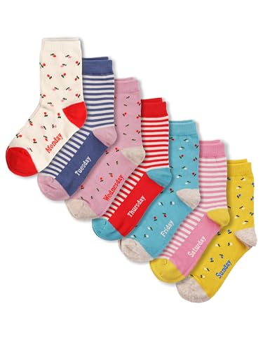 COTTON DAY 7 Days of the Week Gift Box Kids Girls Short Socks Cute Floral Design 4-6 years Size S (6) - Image 1