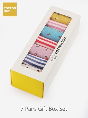 COTTON DAY 7 Days of the Week Gift Box Kids Girls Short Socks Cute Floral Design 4-6 years Size S (6) - Image 3