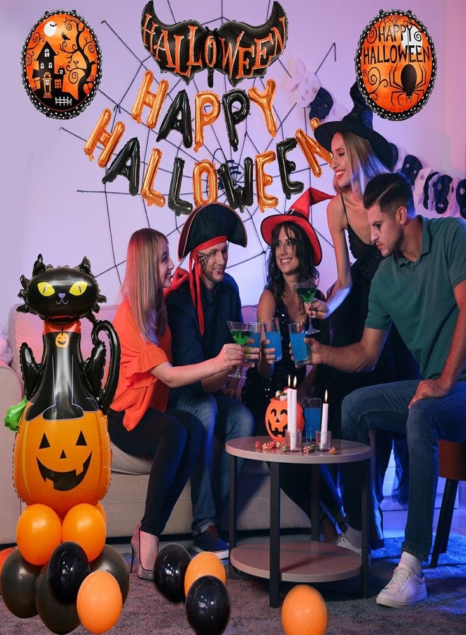 DECGOL 47pcs Happy Halloween Balloons Banner, Black Orange Latex Balloons Large Cat Pumpkin Foil Balloons for Halloween Party Decorations - Image 3