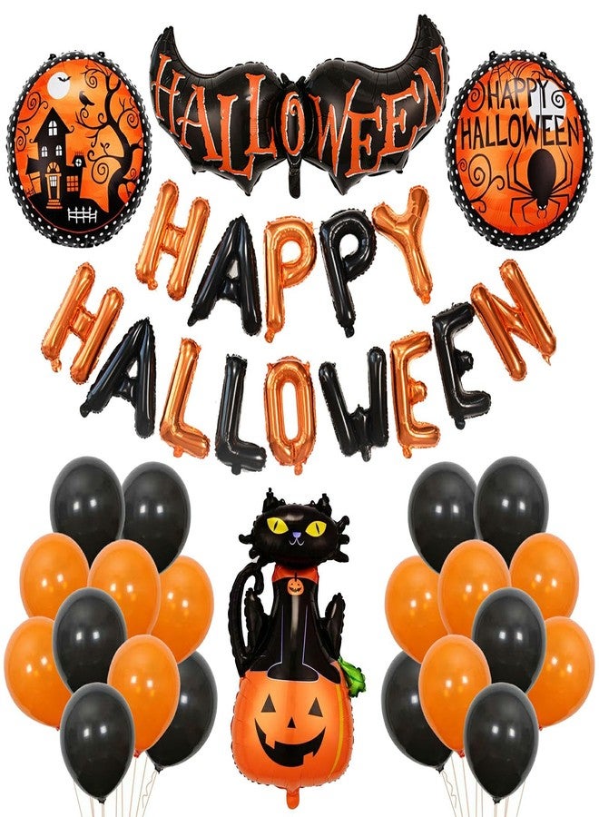 DECGOL 47pcs Happy Halloween Balloons Banner, Black Orange Latex Balloons Large Cat Pumpkin Foil Balloons for Halloween Party Decorations - Image 1