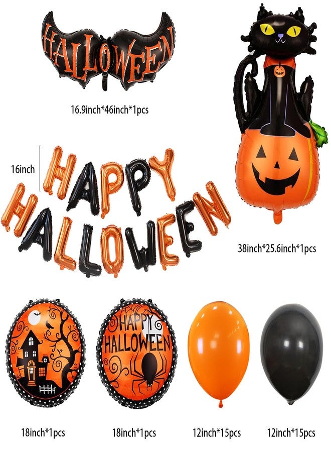 DECGOL 47pcs Happy Halloween Balloons Banner, Black Orange Latex Balloons Large Cat Pumpkin Foil Balloons for Halloween Party Decorations - Image 2