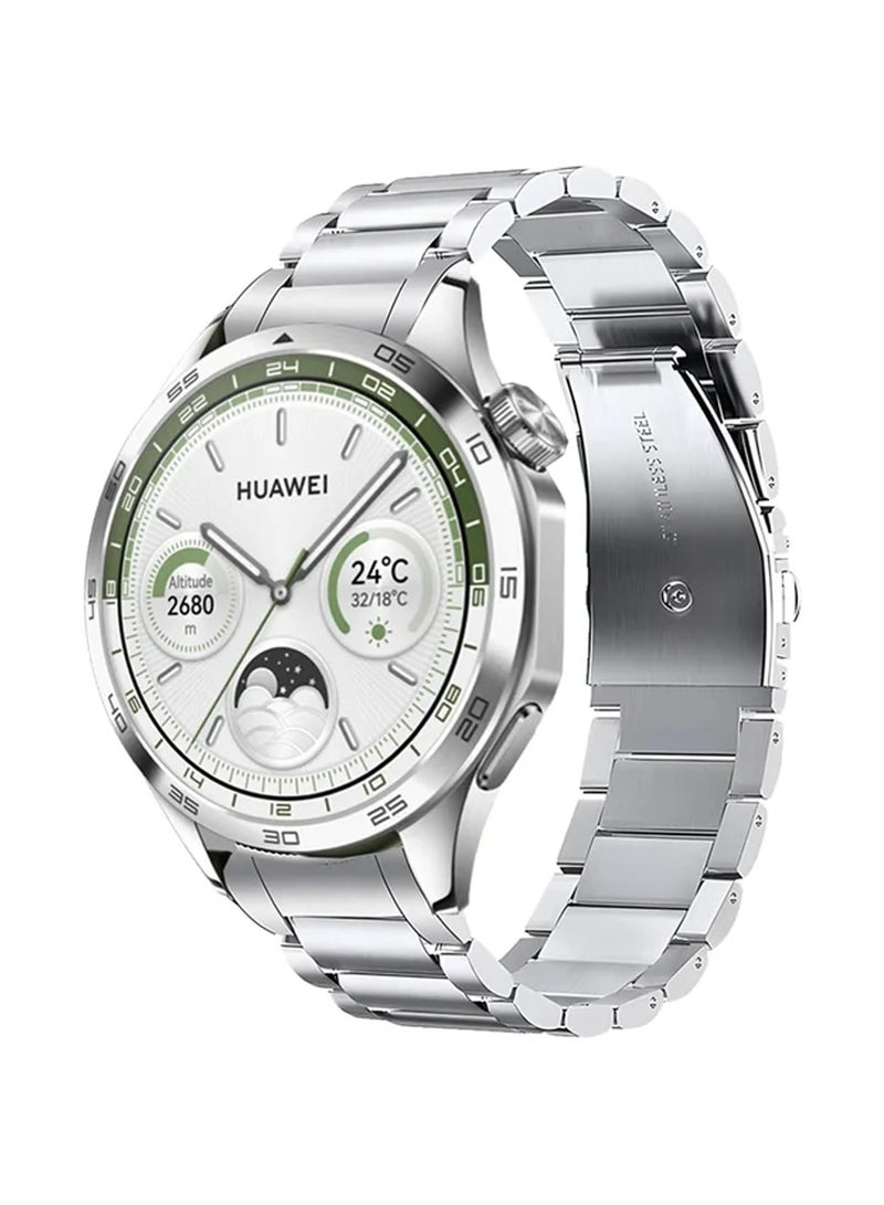 Beauenty Stainless Steel BandCompatible with Huawei Watch GT4 46mm Replacement Wristband Metal Watch Band for Huawei Gt4 Watch Strap 22mm (Silver) - Image 1