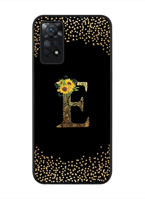 Rugged Black Edge Case for Redmi Note 11 4G / Redmi Note 11S, Slim fit Custom Monogram Initial Letter Mandala Floral Pattern Alphabet- E(Black)