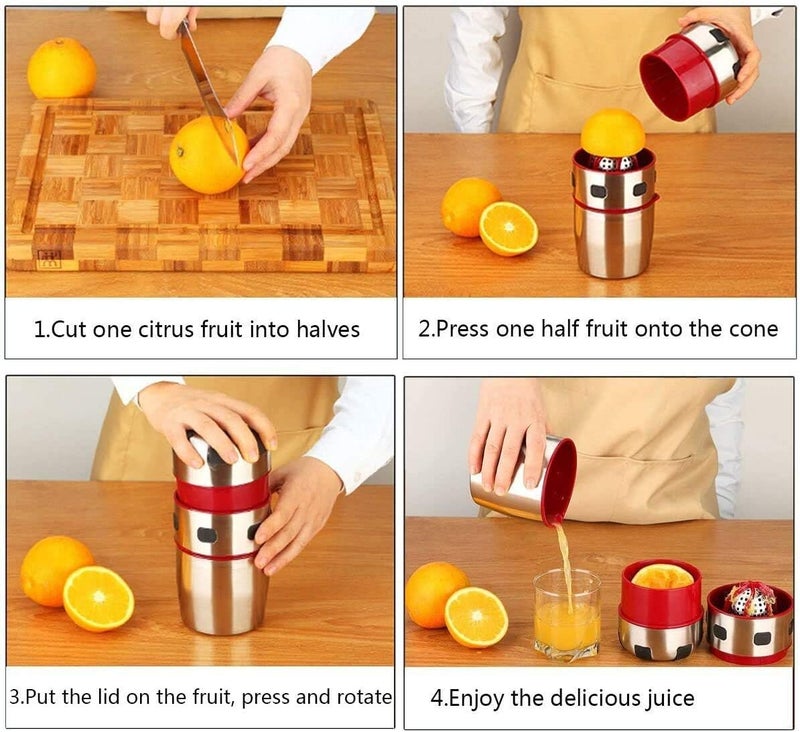 UBOYLI Manual Citrus Juicer, Orange Juicer Portable Stainless Steel Hand Press Grapefruit Squeezer Lid Rotation Squeezer for Lemons, Tangerines and Other Fruits - Image 4