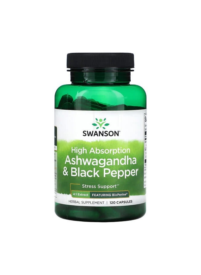 سوانسون Ashwagandha And Black Pepper High Absorption Herbal Supplement - 120 Capsules