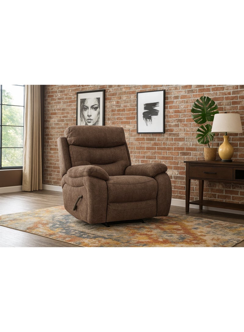 KING KOIL Noah Power Glider Recliner, Fabric Warm Brown - Image 1