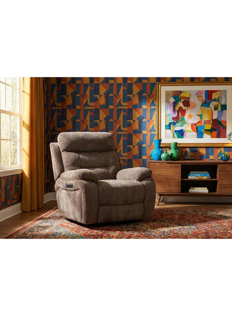 KING KOIL Noah Power Glider Recliner, Fabric Warm Brown - Image 1