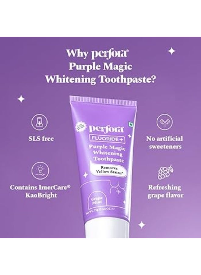 Perfora Teeth Whitening Combo - Whitens Teeth in 1 Use | Enamel-Safe & Sensitivity-Free Oral Care Formula For Tooth Stain Removal | Purple Toothpaste- 75gm, Teeth Whitening Strips-Pack of 3 & Purple Serum - 10ml - Image 3