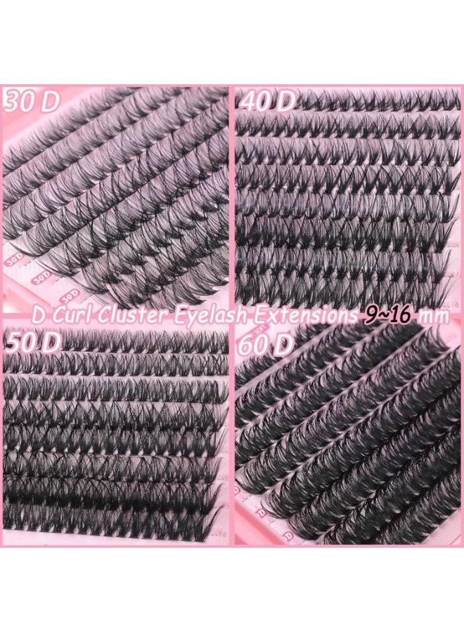 CMAYOME Lash Clusters Kit, 640 Pcs Eyelashes Clusters Extensions Kit 9-16mm Individual Lashes D Curl Fluffy Wispy False Eyelashes Thin Band with Bond Seal Tweezers Brush DIY (30D+40D+50D+60D Kit 9-16mm) - Image 5