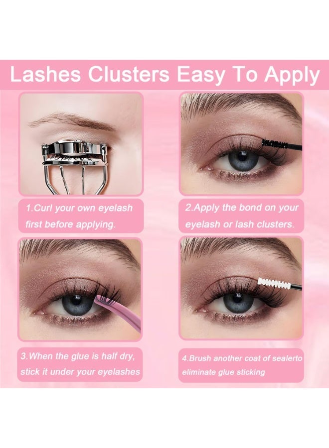 CMAYOME Lash Clusters Kit, 640 Pcs Eyelashes Clusters Extensions Kit 9-16mm Individual Lashes D Curl Fluffy Wispy False Eyelashes Thin Band with Bond Seal Tweezers Brush DIY (30D+40D+50D+60D Kit 9-16mm) - Image 4