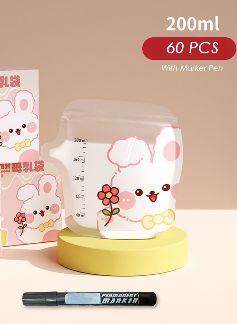 Bolivia's Breast Milk Bags,60 Pack Breast milk Storage Bags, Baby Formula Storage Bags, Dispenser Disposable Baby Formula Container, No Leak Milk Storage Bags Breastmilk, Milk Freezer Bags For Long Term Breastfeeding Storage,Free Marker Pen(Pink)  - Image 1