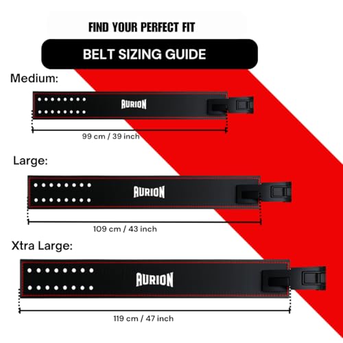 Aurion Red-Black 10mm Lever Weight Lifting Belt, Adjustable Lever Powerlifting Belt for Men & Women, Premium Leather Deadlift Gym Belt, 4-Inch Wide Heavy Duty Back Support for Strength Training (M) - Image 2
