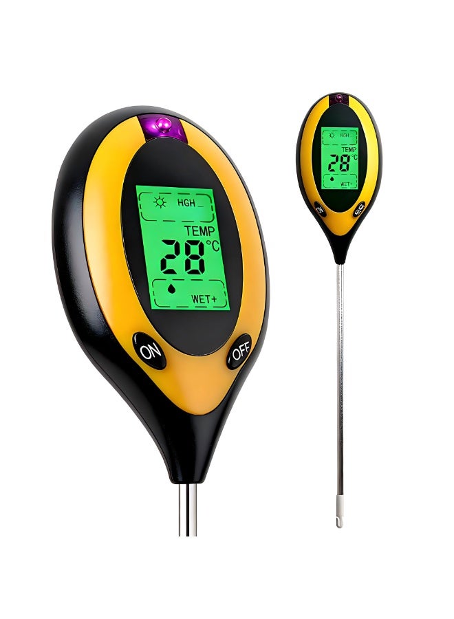 4 in 1 Digital Garden Soil Tester Moisture thermometer Sunlight Ph Meter Temperature Tester C/F with Backlight - Image 1