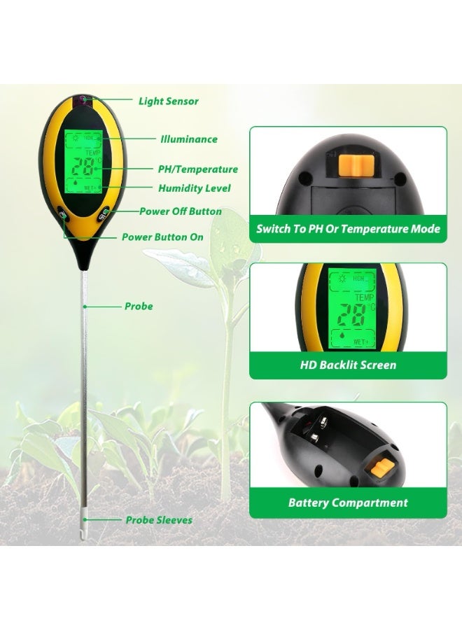 4 in 1 Digital Garden Soil Tester Moisture thermometer Sunlight Ph Meter Temperature Tester C/F with Backlight - Image 3
