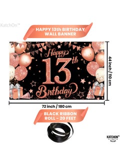 KATCHON Rose Gold Happy 13Th Birthday Banner Xtralarge 72X44 Inch ; Rose Gold And Black 13Th Birthday Decorations For Girls ; Official Teenager 13Th Birthday Backdrop 13 Year Old Birthday Supplies  - Image 5