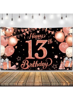 KATCHON Rose Gold Happy 13Th Birthday Banner Xtralarge 72X44 Inch ; Rose Gold And Black 13Th Birthday Decorations For Girls ; Official Teenager 13Th Birthday Backdrop 13 Year Old Birthday Supplies  - Image 2