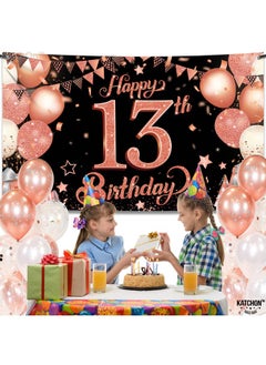 KATCHON Rose Gold Happy 13Th Birthday Banner Xtralarge 72X44 Inch ; Rose Gold And Black 13Th Birthday Decorations For Girls ; Official Teenager 13Th Birthday Backdrop 13 Year Old Birthday Supplies  - Image 4