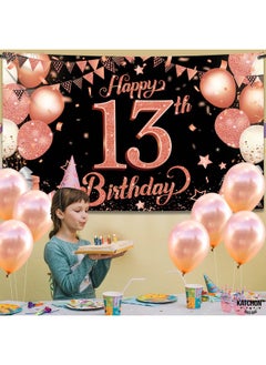 KATCHON Rose Gold Happy 13Th Birthday Banner Xtralarge 72X44 Inch ; Rose Gold And Black 13Th Birthday Decorations For Girls ; Official Teenager 13Th Birthday Backdrop 13 Year Old Birthday Supplies  - Image 3