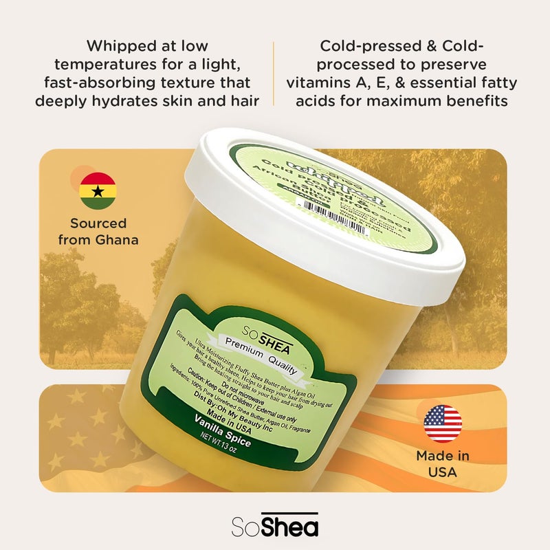 SoShea Whipped Shea Butter Vanilla Spice - Nourishes, Moisturizes & Renews | 100% African Pure Shea Butter | Cold-Pressed & Cold-Processed | No Dyes & Parabens | Vegan | 11.50oz / 326g - Image 2
