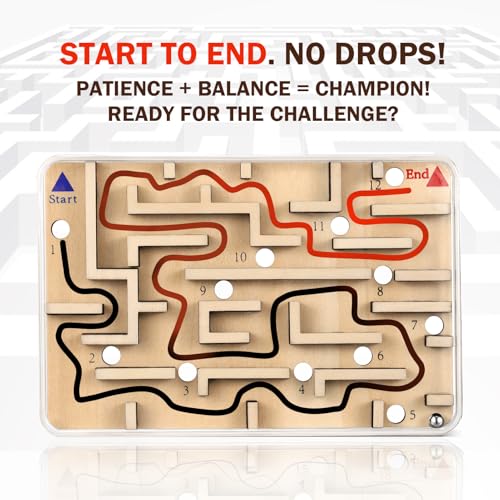 CHEROSIN Handheld Fidget Brain Teaser Puzzle Game for Kids Challenging Wooden Labyrinth Marble Maze for Boys Fun Brain Teaser Fidget Toys for Travel Christmas Stocking Stuffer for Kids Ages 3 4 5 6 7 8 - Image 5