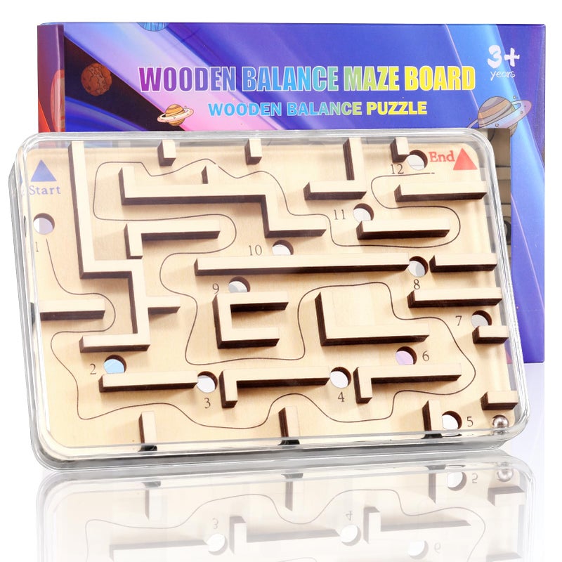 CHEROSIN Handheld Fidget Brain Teaser Puzzle Game for Kids Challenging Wooden Labyrinth Marble Maze for Boys Fun Brain Teaser Fidget Toys for Travel Christmas Stocking Stuffer for Kids Ages 3 4 5 6 7 8 - Image 3