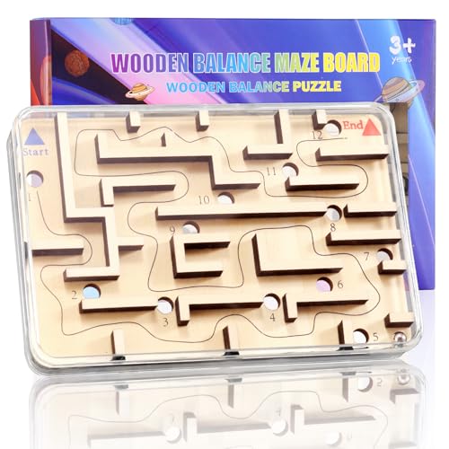 CHEROSIN Handheld Fidget Brain Teaser Puzzle Game for Kids Challenging Wooden Labyrinth Marble Maze for Boys Fun Brain Teaser Fidget Toys for Travel Christmas Stocking Stuffer for Kids Ages 3 4 5 6 7 8 - Image 1