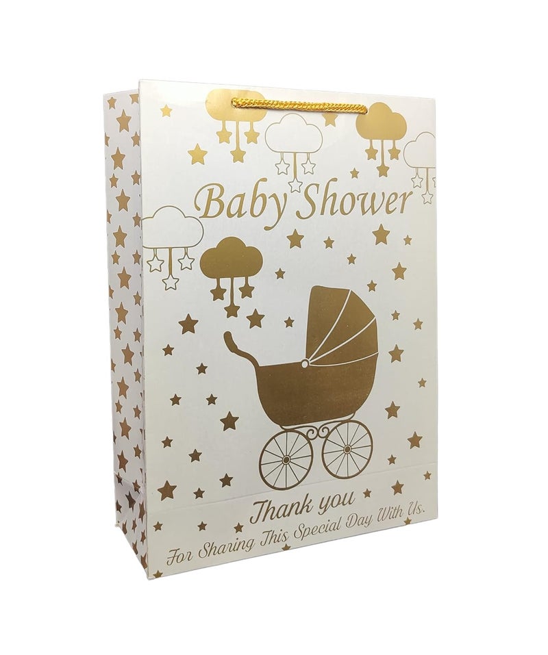 TASCHE TASCHE Trolly Baby Shower Design Printed Gold Paper Gift Carry Bags Gift Bags For Return Gifts Baby Shower Holiday Presents11 8 3 InchesPack Of 9 