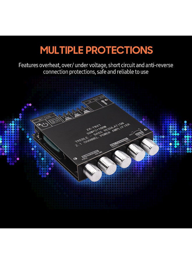 Generic - 2.1 Channel Subwoofer Power Amplifier Module Diy Kit 50Wx2+100W Treble Bass Volume Control Dc 12-24V Bt Audio Amplifier Board Stereo Speaker Digital Amp For Audio System - Image 1