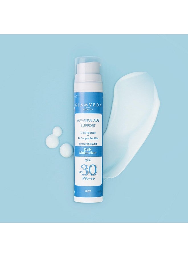 Glamveda 1% Copper peptide Advance Age Support Sunscreen SPF 30 +++ for Men and Women with Centella Asiatica | Broad-spectrum Sunscreen with Advanced Blue Light Filter | UVA/UVB Protection | 50gm - Image 1