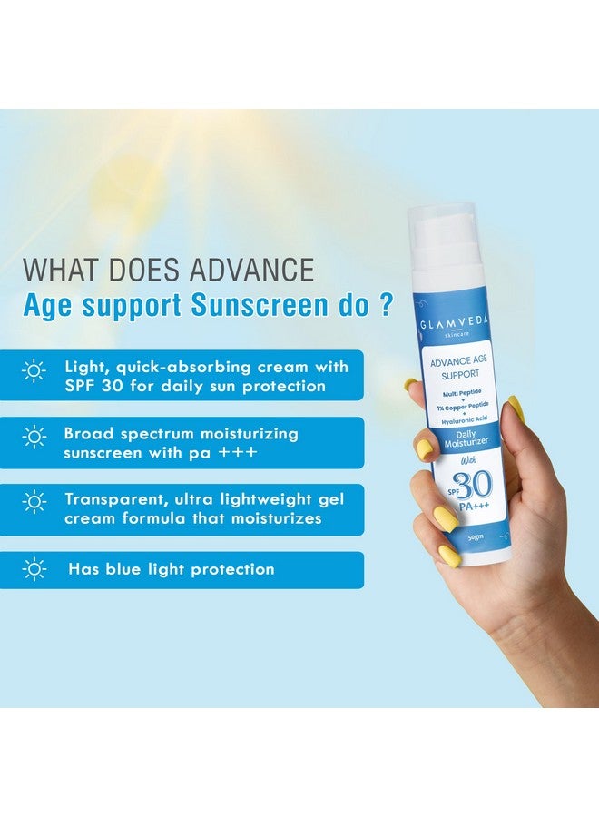 Glamveda 1% Copper peptide Advance Age Support Sunscreen SPF 30 +++ for Men and Women with Centella Asiatica | Broad-spectrum Sunscreen with Advanced Blue Light Filter | UVA/UVB Protection | 50gm - Image 2